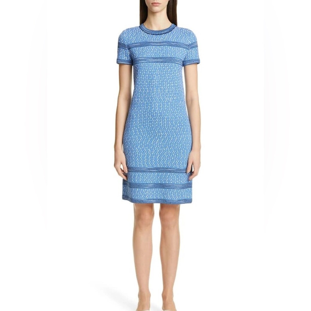 ST. JOHN | Blue Stripe Tweed Wool-Blend Sheath Dress Sz 8 $1295